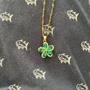 Elegant Gold and Green Floral Pendant with Rhinestones on Gold Pinwheels!